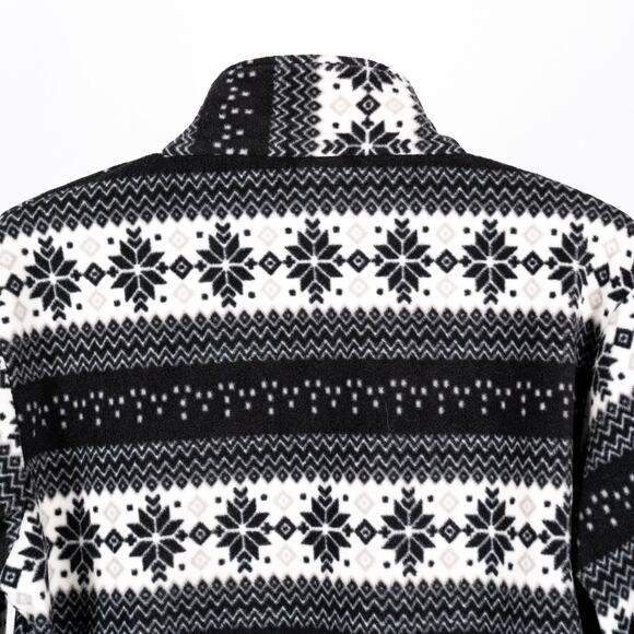 Women's Black & White Fair Isle Snowflake Cozy Fleece Jacket SZ MEDIUM Full Zip - Picture 4 of 6